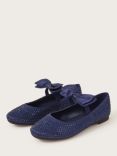 Monsoon Kids' Embellished Sling Satin Bow Ballerina Shoes, Navy