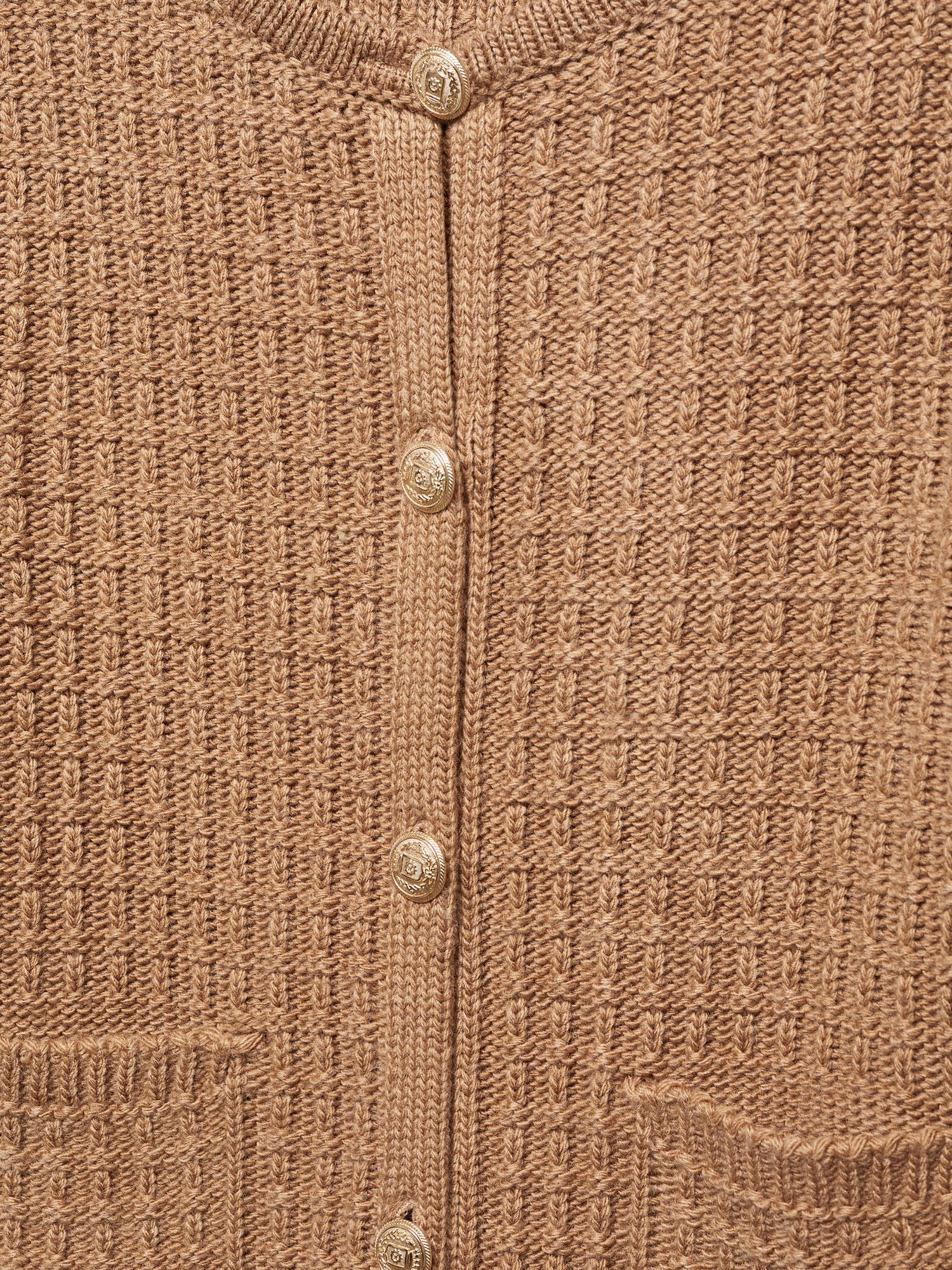 Mango Cuna Textured Button Cardigan, Camel at John Lewis & Partners