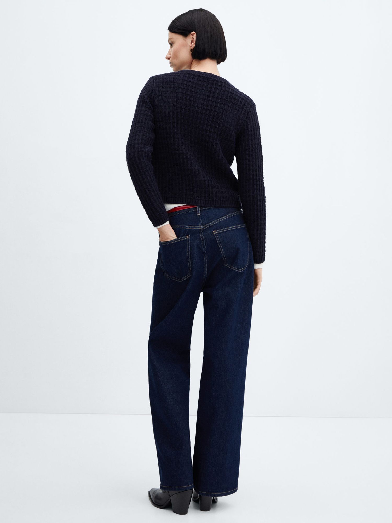 Mango Cuna Textured Button Cardigan, Navy at John Lewis & Partners