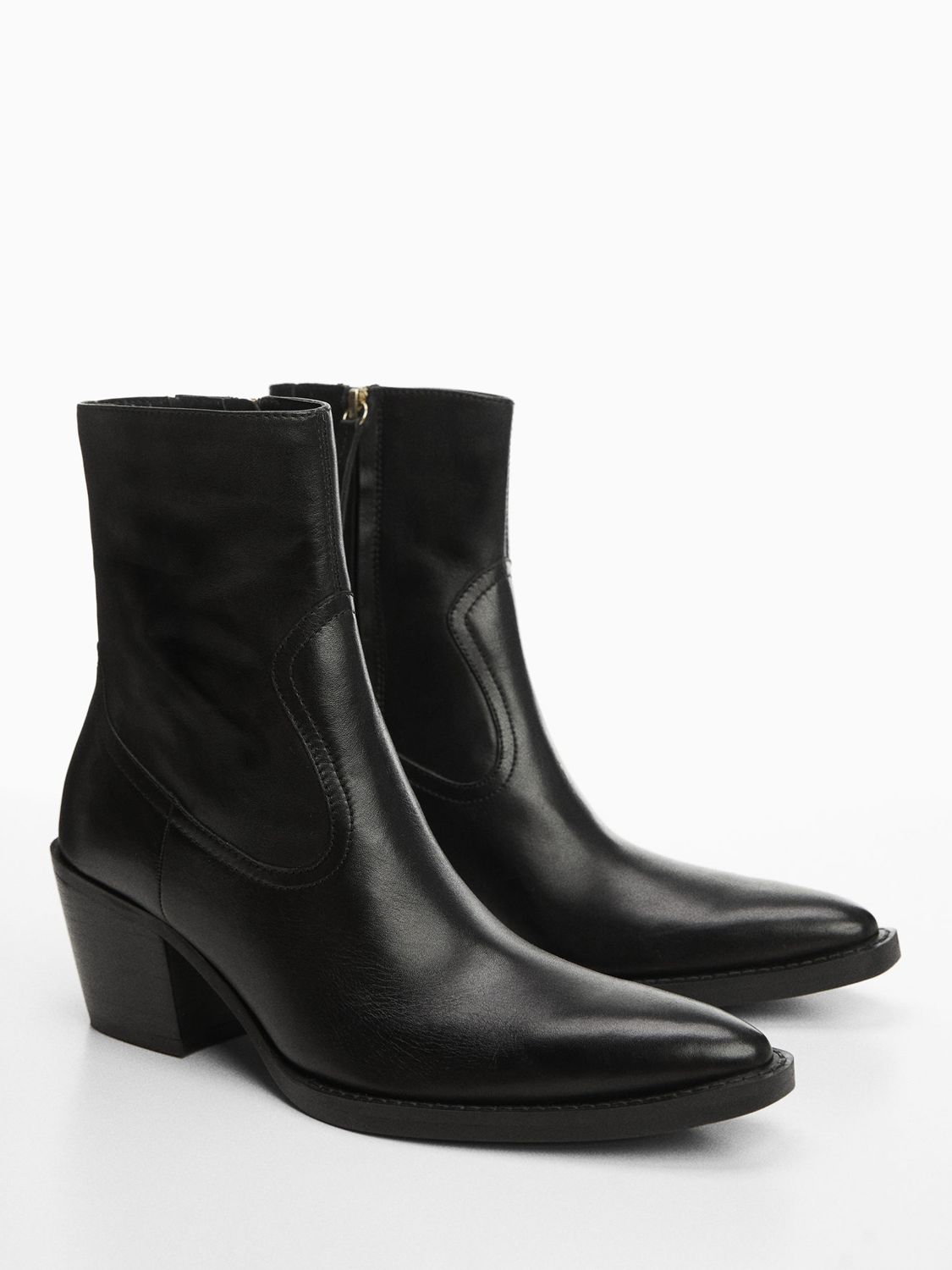Mango Coa Leather Cowboy Boots, Black, 4
