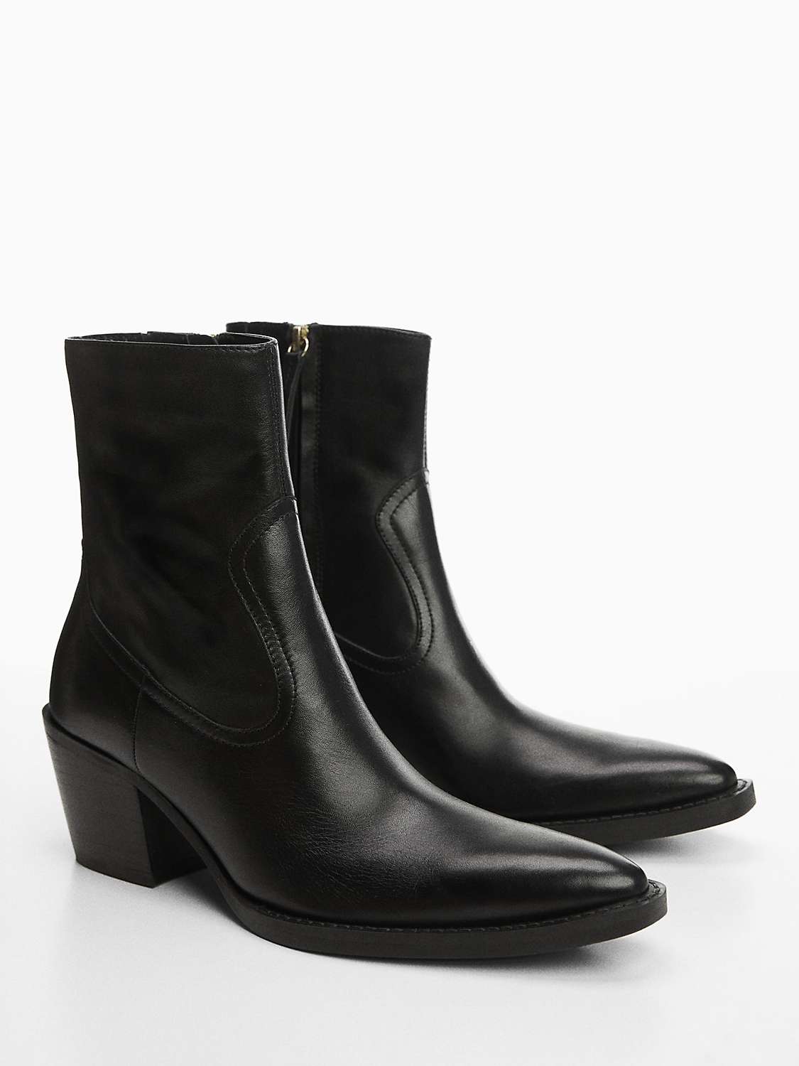 Buy Mango Coa Leather Cowboy Boots, Black Online at johnlewis.com