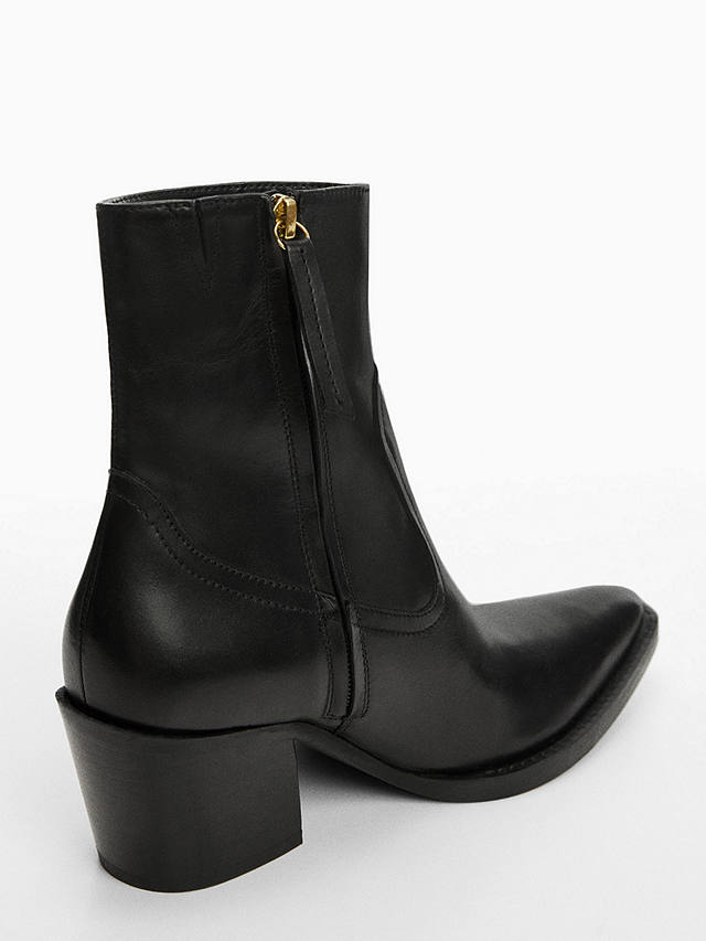 Mango Coa Leather Cowboy Boots, Black