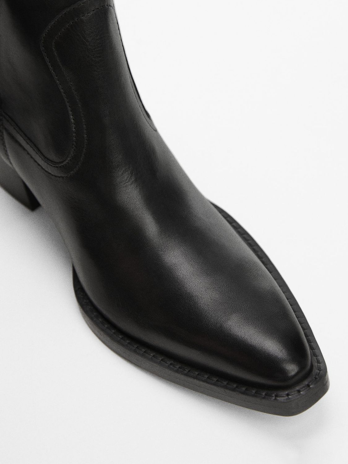 Mango Coa Leather Cowboy Boots, Black at John Lewis & Partners