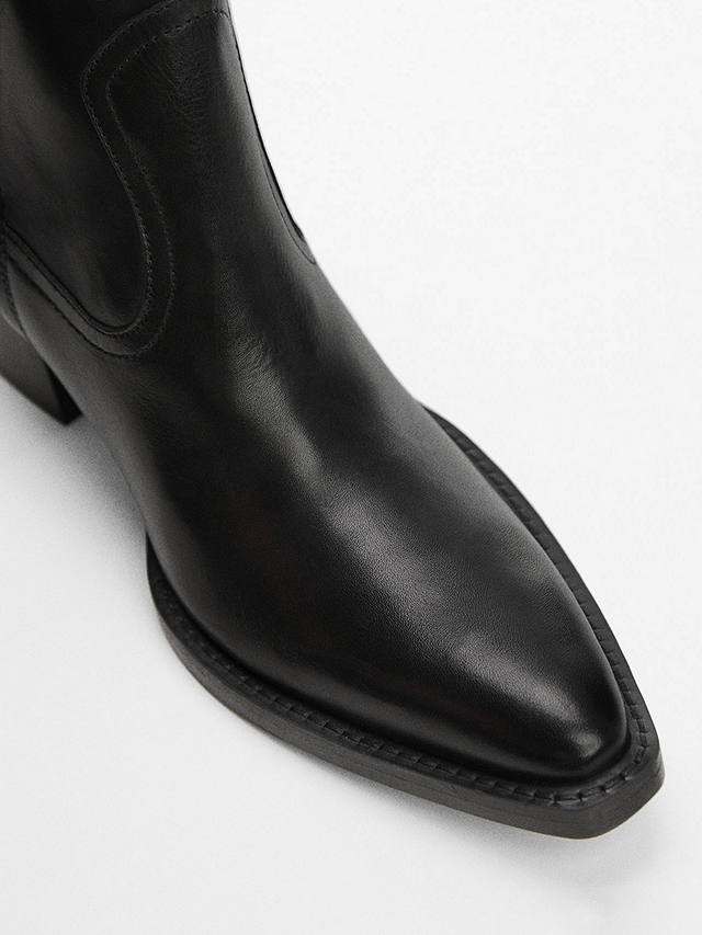 Mango Coa Leather Cowboy Boots, Black