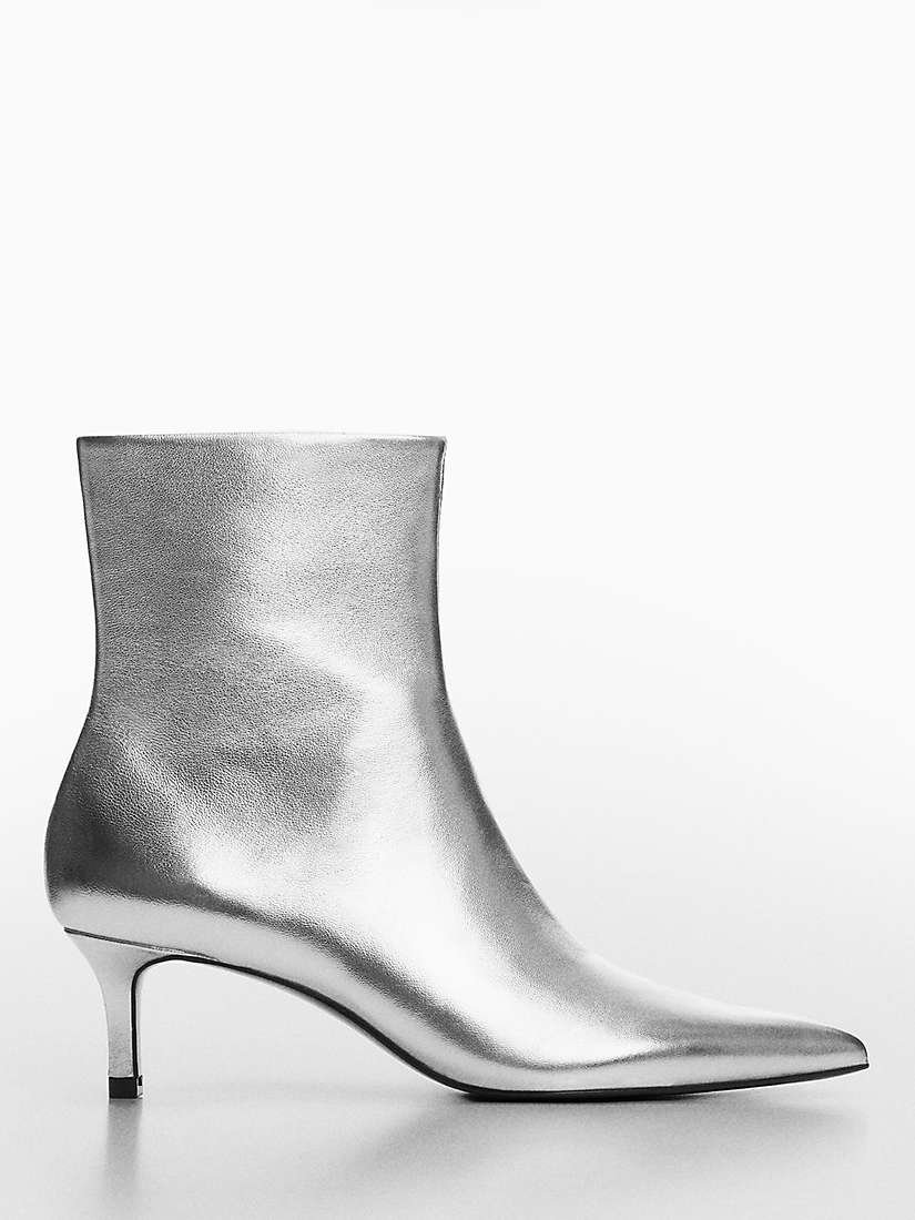 Buy Mango Dadly Kitten Heel Leather Ankle Boots, Silver Online at johnlewis.com