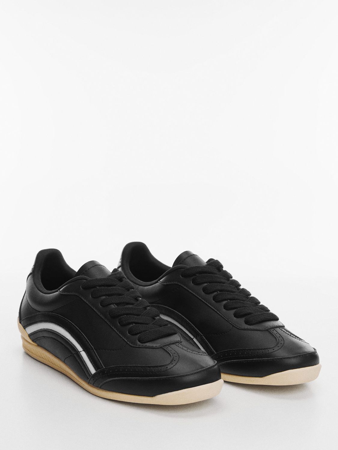 Mango Meyer Lace-Up Leather Trainers, Black at John Lewis & Partners