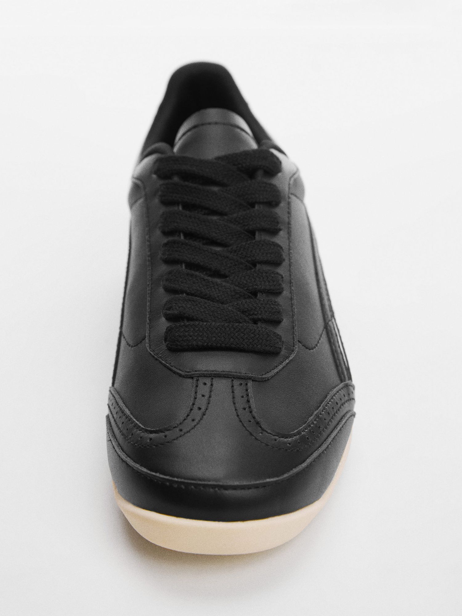 Buy Mango Meyer Lace-Up Leather Trainers, Black Online at johnlewis.com