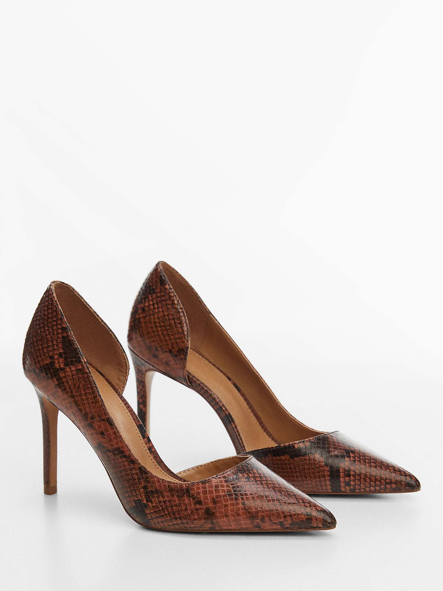 Buy Mango Audrey Snakeskin Effect Pointed Toe Court Shoes, Brown Online at johnlewis.com