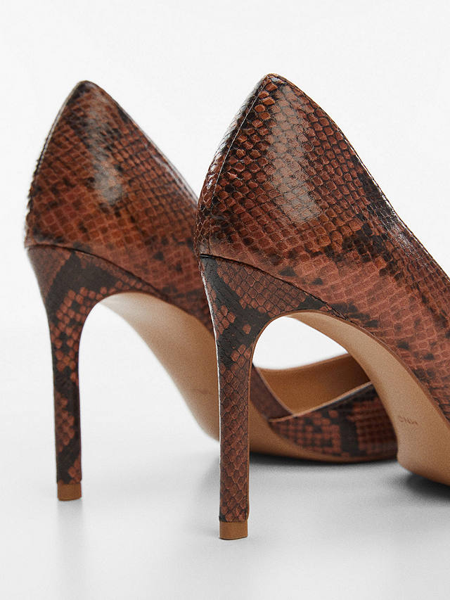 Mango Audrey Snakeskin Effect Pointed Toe Court Shoes, Brown
