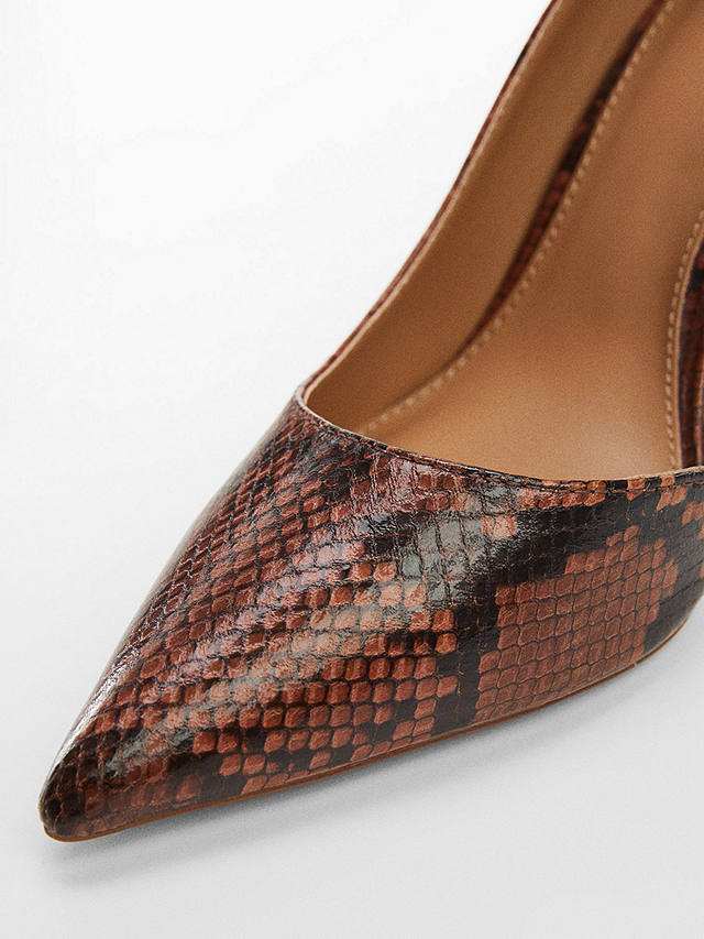 Mango Audrey Snakeskin Effect Pointed Toe Court Shoes, Brown