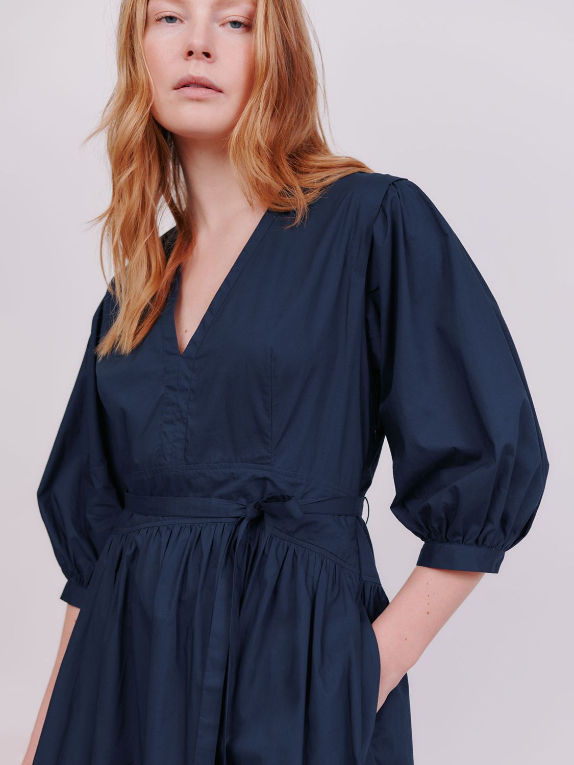 Buy Vivere By Savannah Miller Florence Puff Sleeve Cotton Midi Dress, Navy Online at johnlewis.com