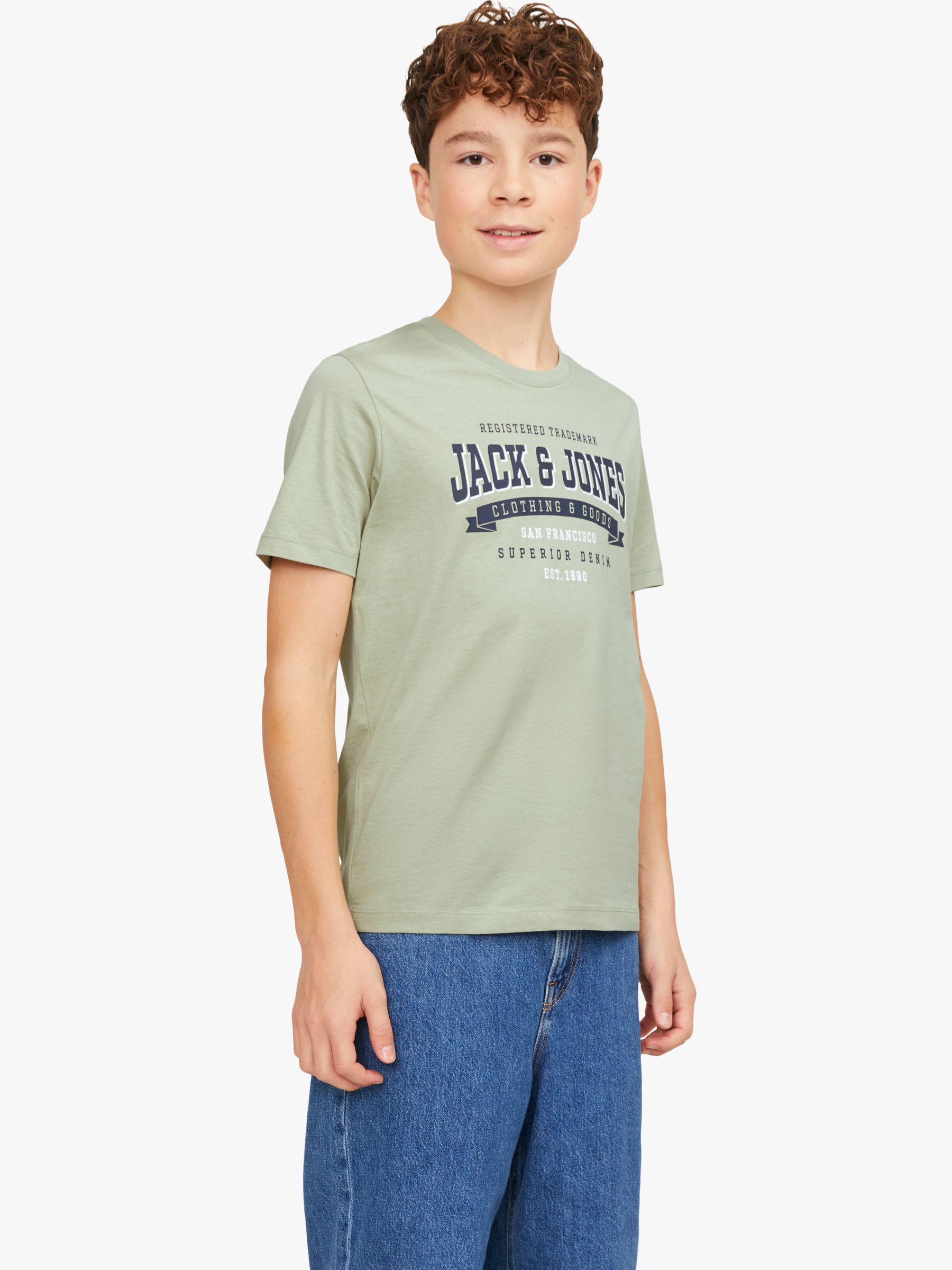 Jack & Jones Logo Organic Cotton Short Sleeve T-Shirt, Desert Sage, 14 years