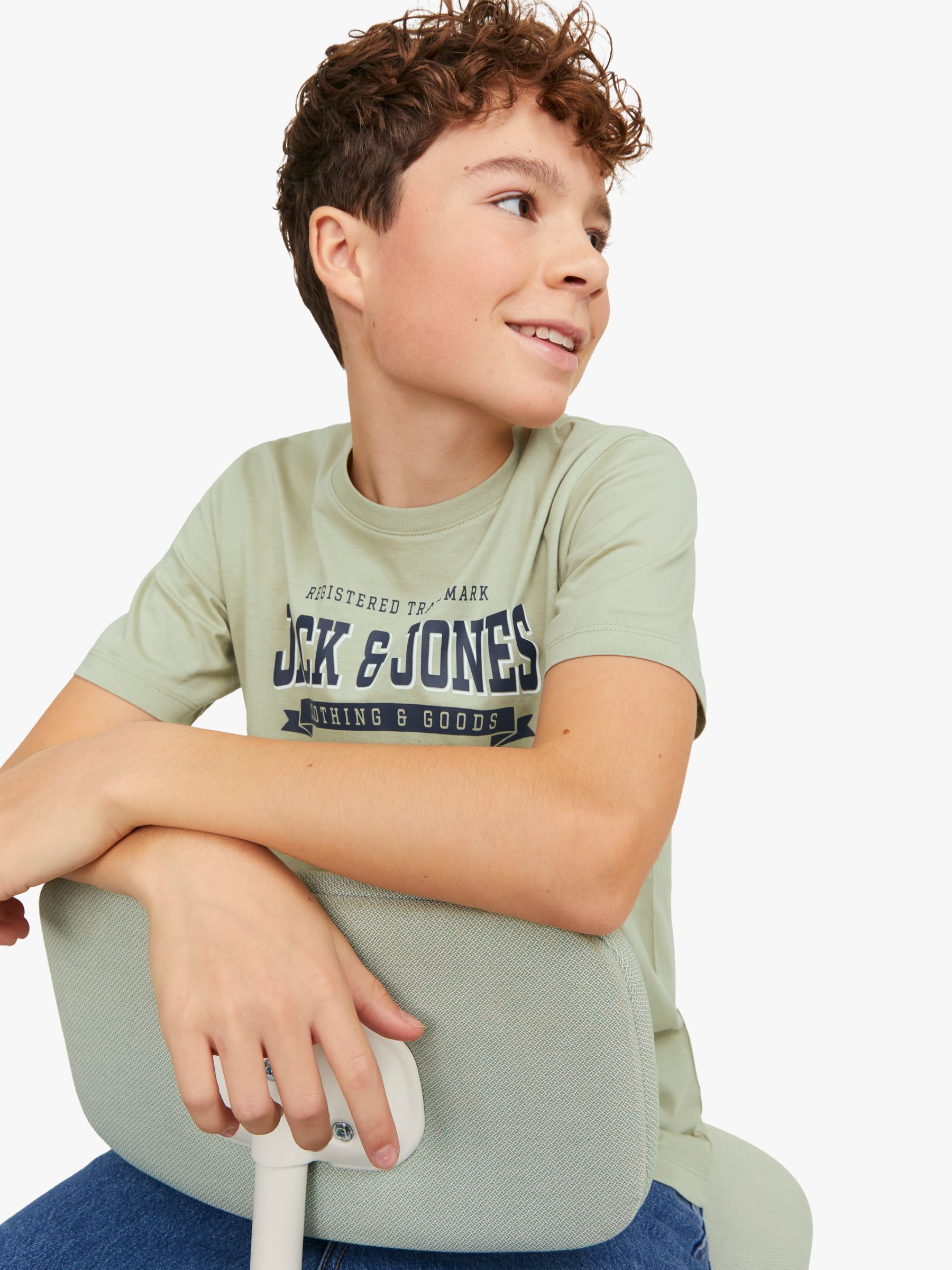 Jack & Jones Logo Organic Cotton Short Sleeve T-Shirt, Desert Sage, 14 years