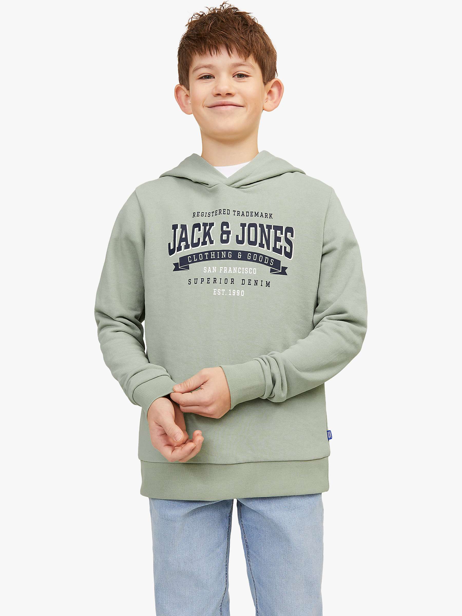 Buy Jack & Jones Kids' Logo Hoodie, Desert Sage Online at johnlewis.com