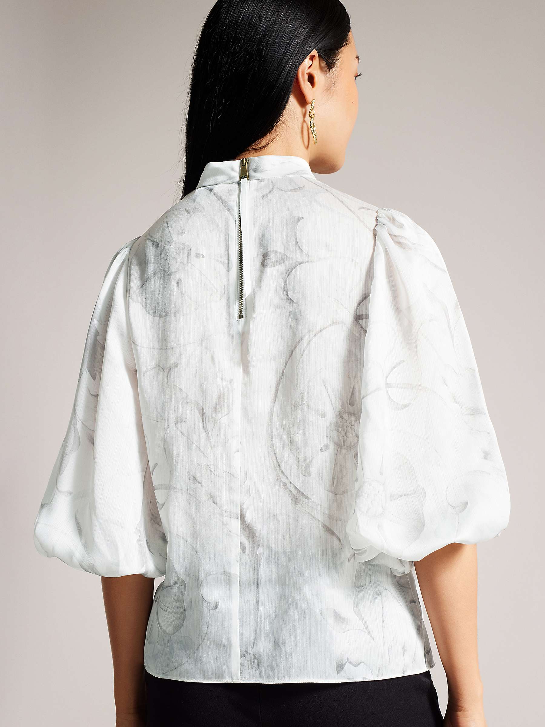 Buy Ted Baker Lilioh High Neck Balloon Sleeve Blouse, Ivory Online at johnlewis.com