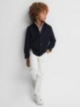 Reiss Kids' Albion Cutaway Collar Long Sleeve Shirt, Navy