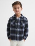 Reiss Kids' Idaho Brushed Check Overshirt, Blue/Multi, Blue Multi