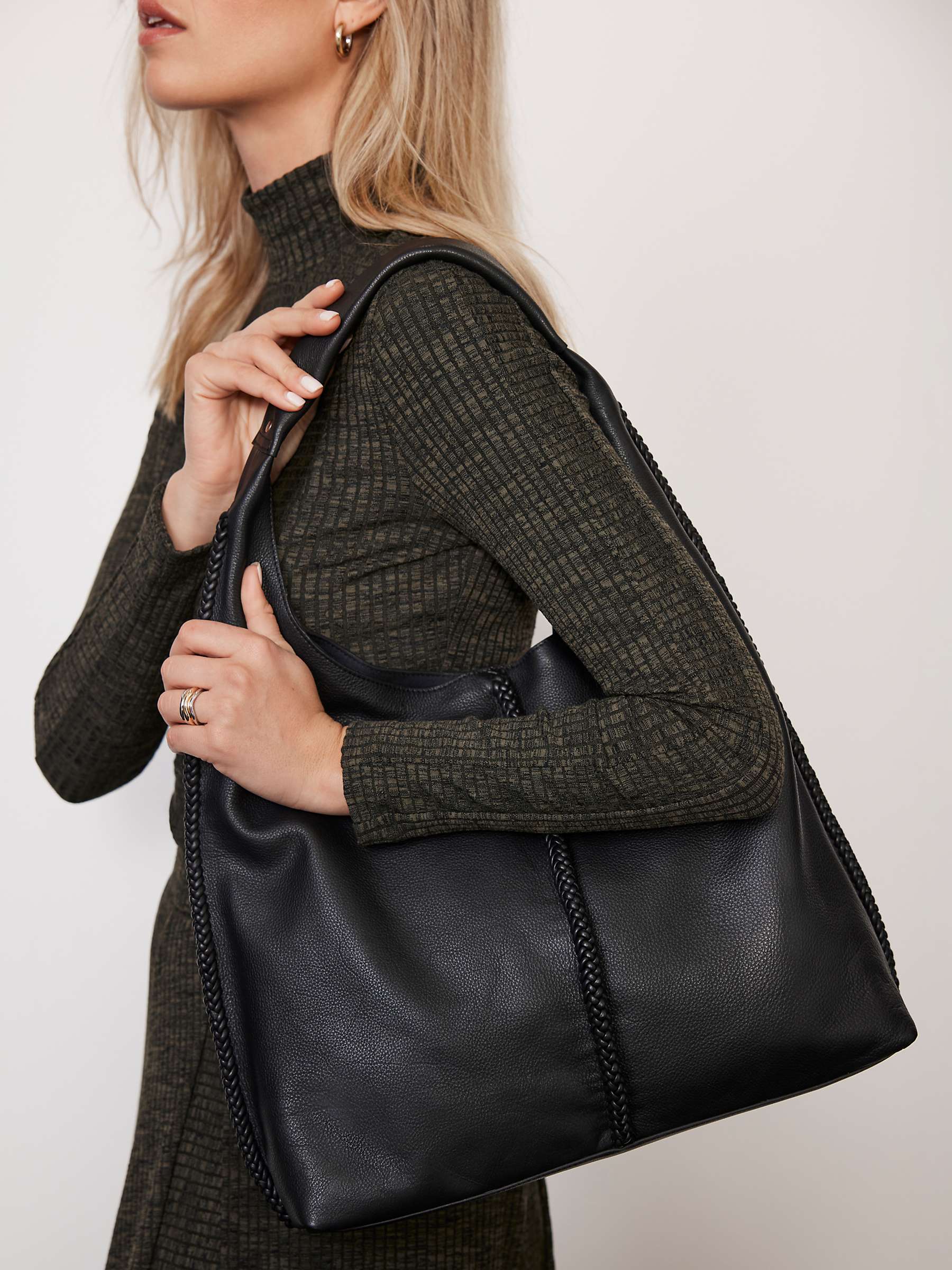 Buy Mint Velvet Leather Shoulder Bag, Black Online at johnlewis.com