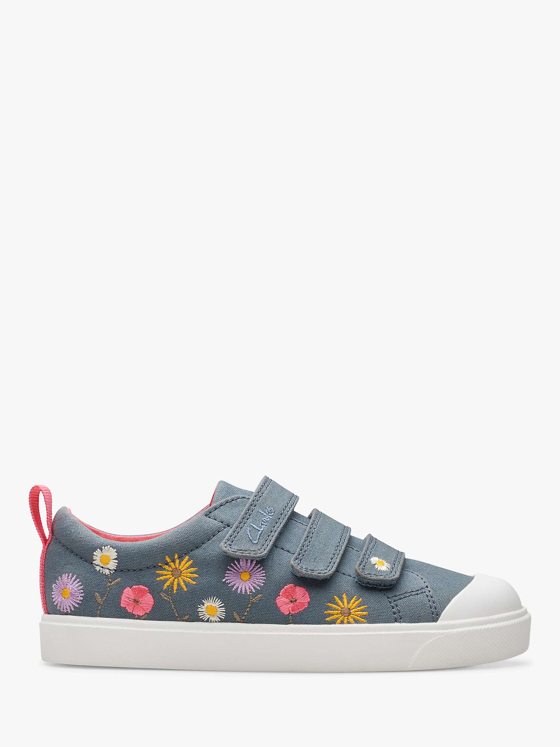 Buy Clarks Kids' City Vibe K Canvas Floral Embroidered Trainers, Blue Online at johnlewis.com