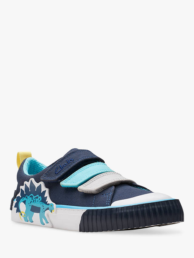 Clarks Kids' Foxing Tail Dinosaur Trainers, Navy/Multi
