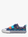 Clarks Kids' Clarks x Frugi Foxing Split K Shark Print Canvas Trainers, Navy/Multi