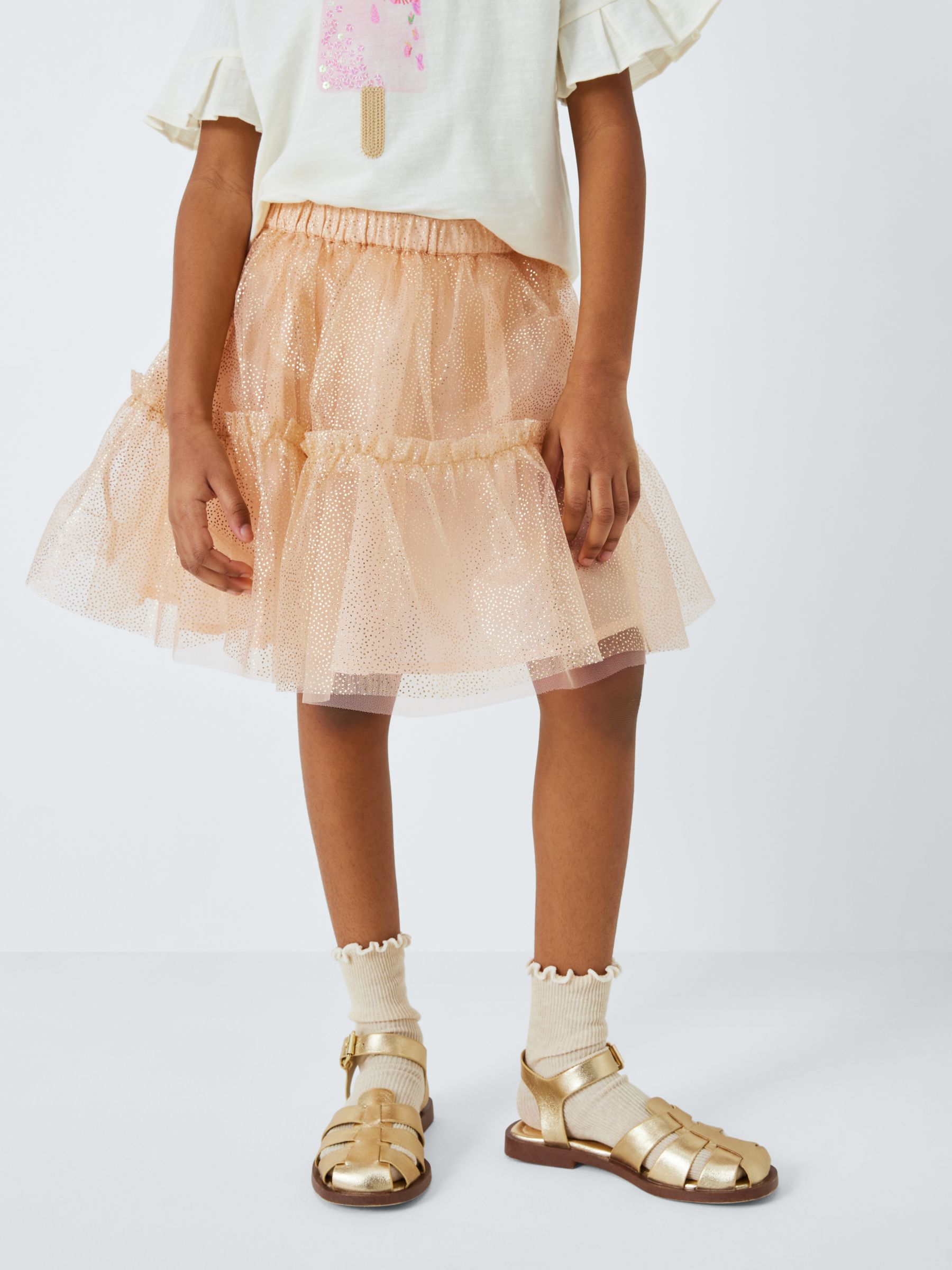 John Lewis Kids' Tulle Spot Skirt, Peach, 9 years