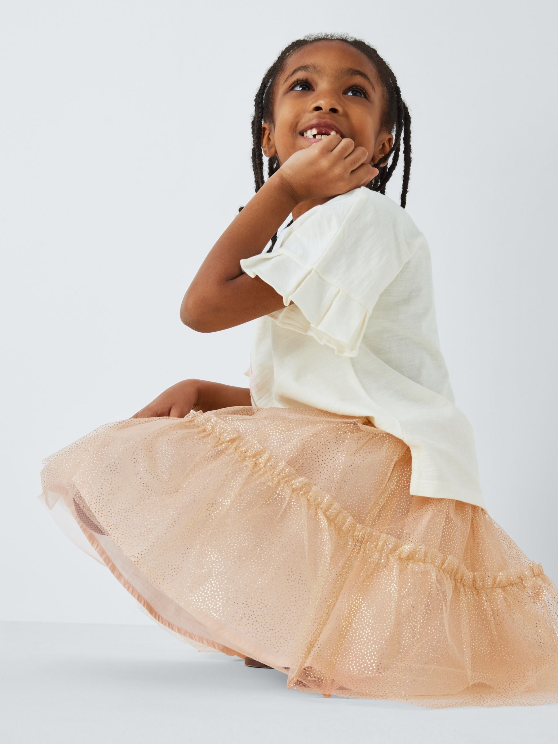 John Lewis Kids' Tulle Spot Skirt, Peach, 9 years