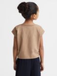 Reiss Kids' Terry Cotton Cropped T-Shirt, Camel