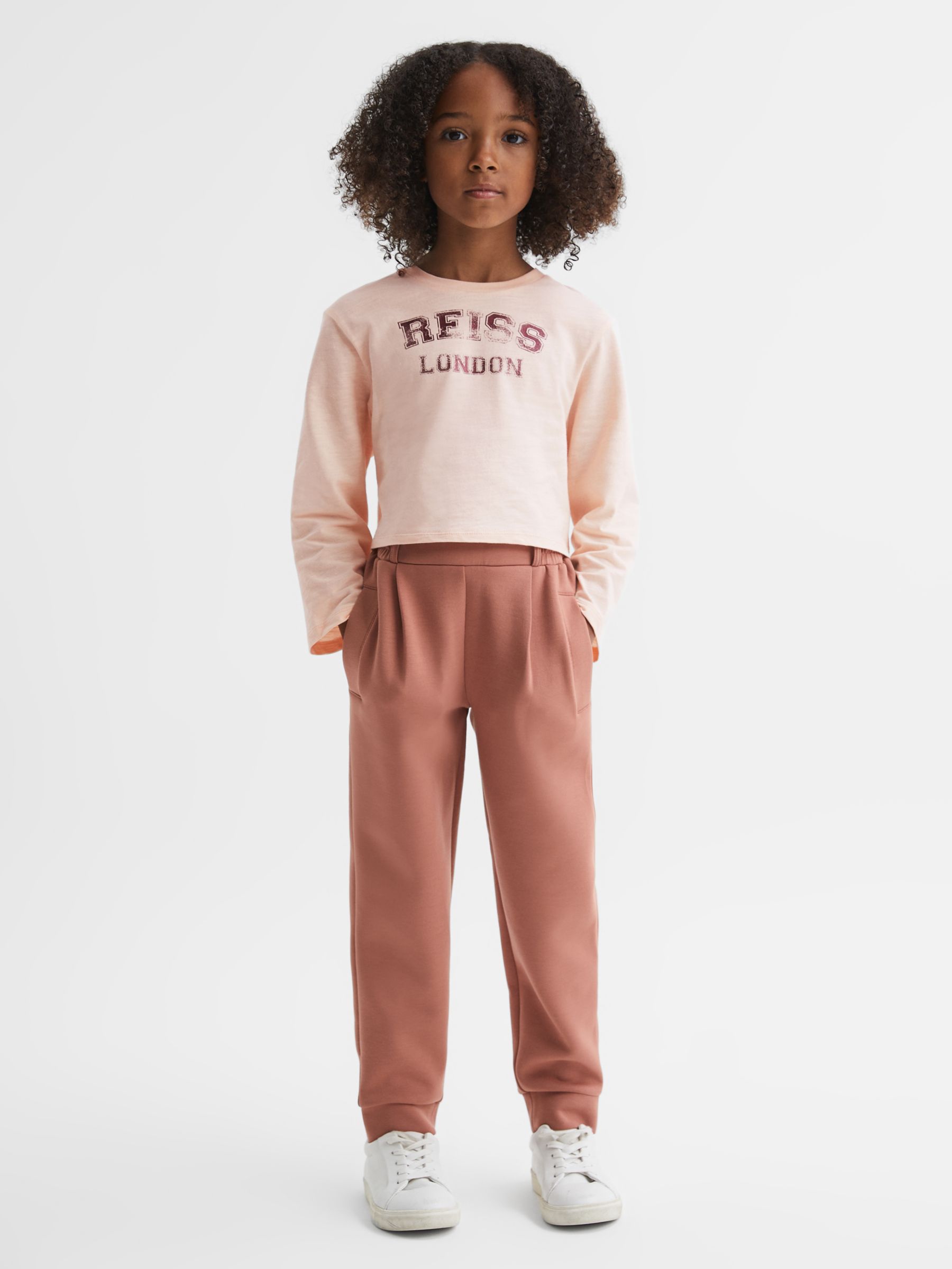 Reiss Kids' Alanna Logo Motif Crew Neck Crop T-Shirt, Pink at John ...