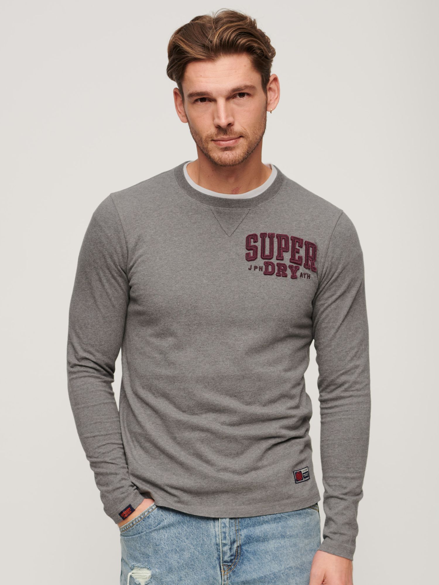 Superdry Vintage Athletic Long Sleeve T-Shirt, Grey at John Lewis & Partners