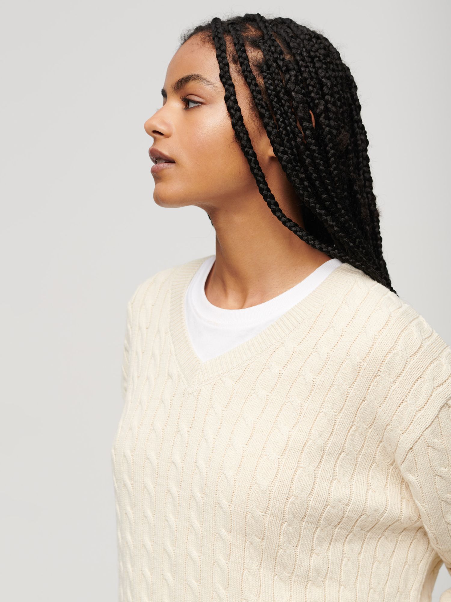 Superdry Oversized Cable Knit Jumper, Oatmeal Beige at John Lewis ...
