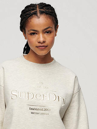 Superdry Luxe Metallic Logo Sweatshirt, Oatmeal Marl