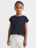Reiss Kids' Terry Cropped T-Shirt, Navy