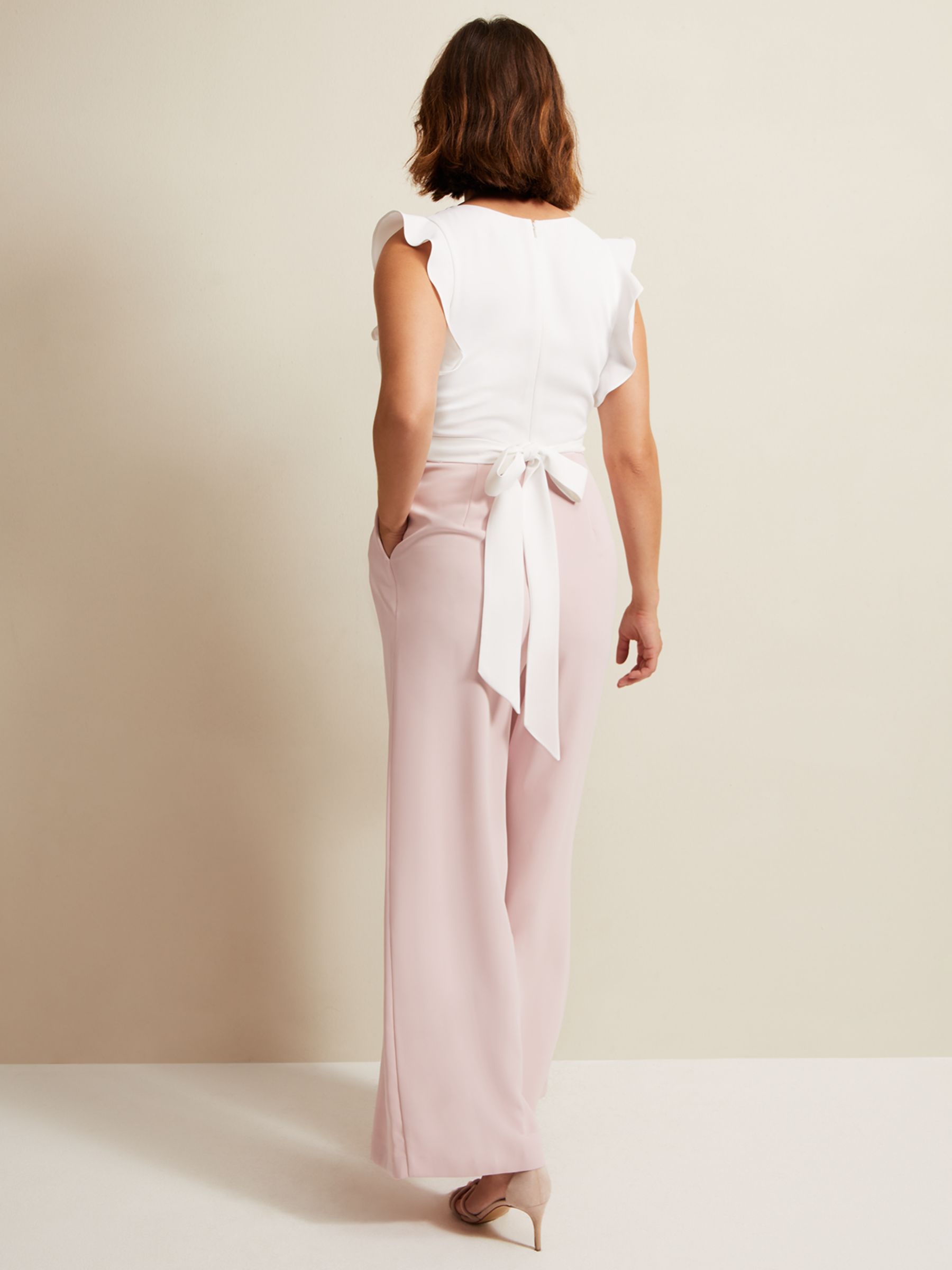 Phase Eight Ayla Ruffle Wrap Jumpsuit, Ivory/Pink, 26