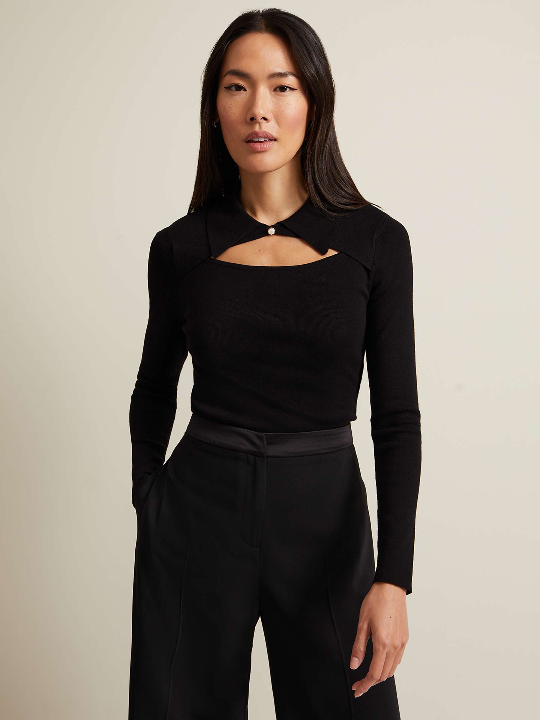 Buy Phase Eight Becki Cut Out Collar Jumper, Black Online at johnlewis.com