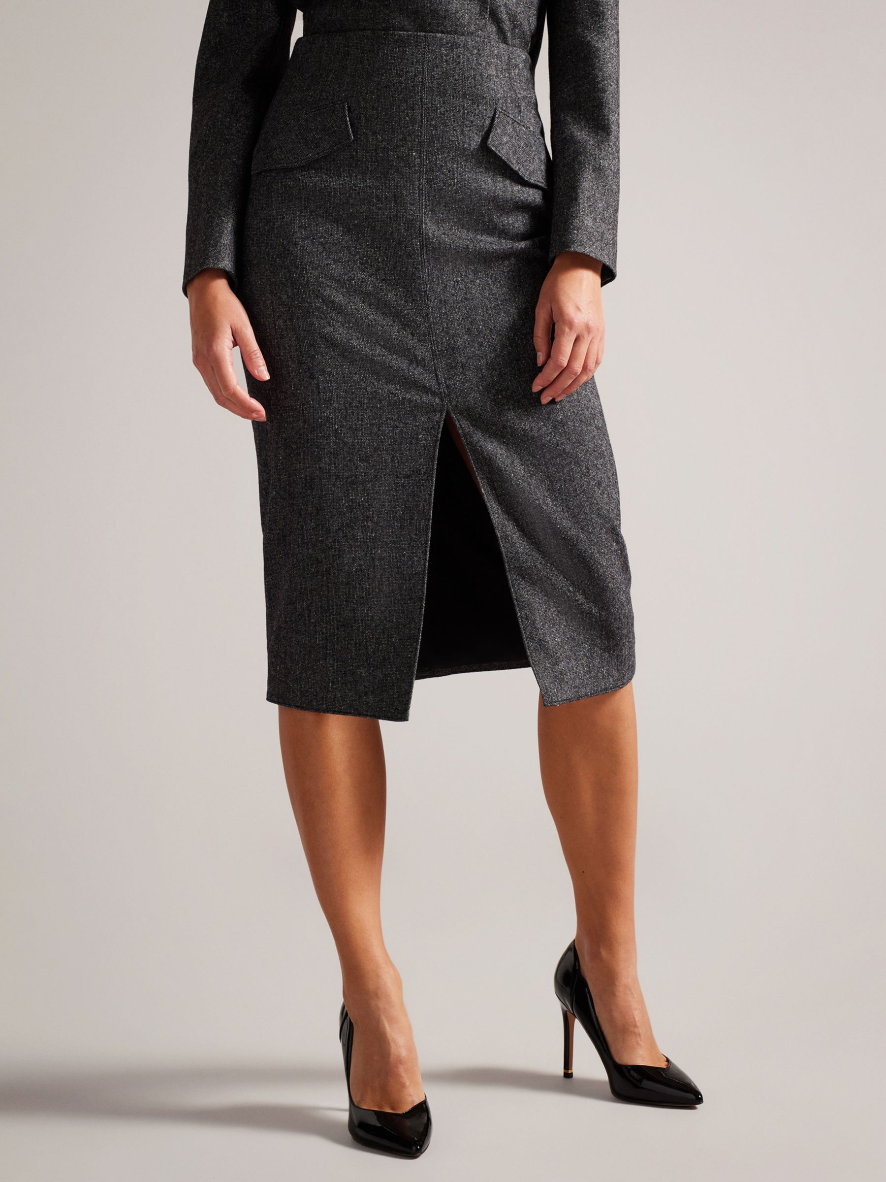 Ted Baker Jaiddes Wool Blend Midi Pencil Skirt, Dark Grey