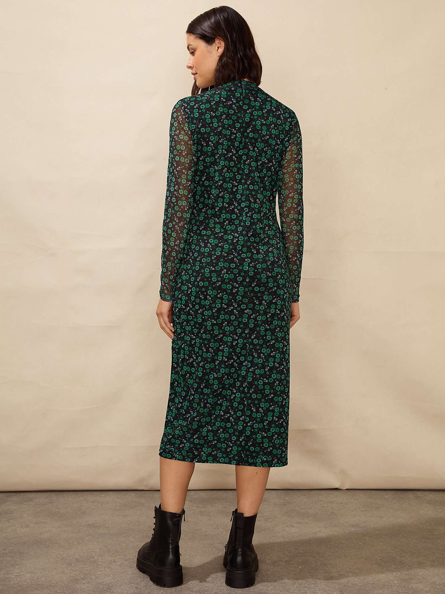 Buy Ro&Zo Petite Ditsy Floral print Mesh Midi Dress, Green/Multi Online at johnlewis.com