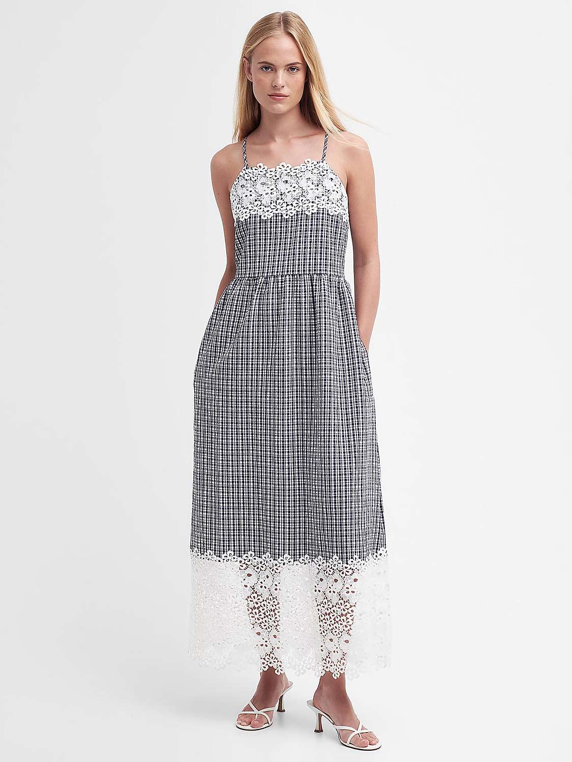Buy Barbour Glamis Check Lace Detail Maxi Dress, Navy Online at johnlewis.com