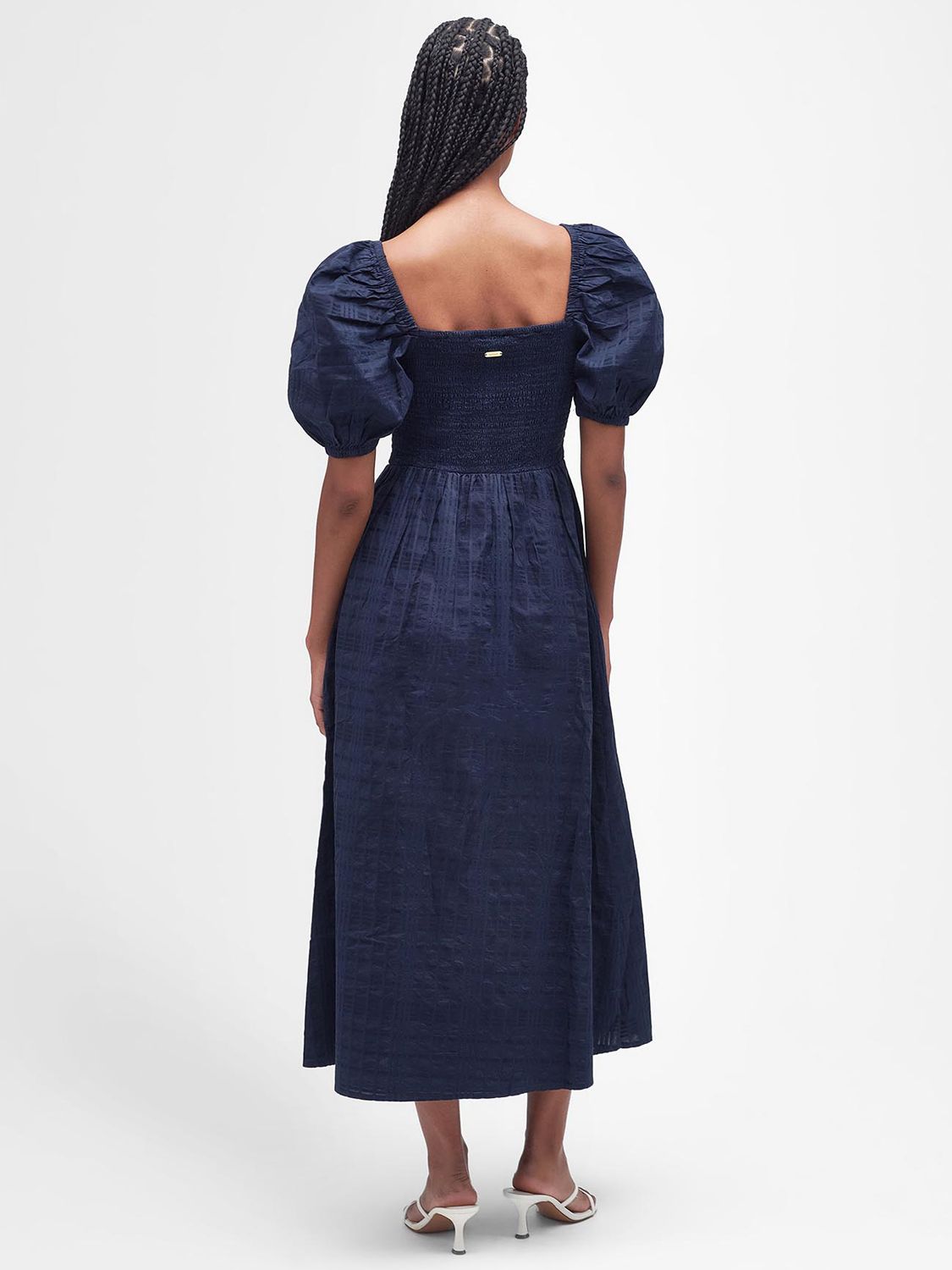 Barbour Macy Shirred Bodice Midi Dress, Navy