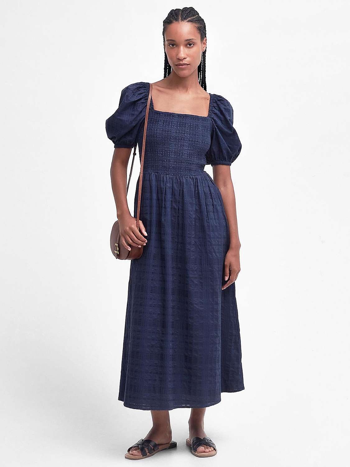 Buy Barbour Macy Shirred Bodice Midi Dress, Navy Online at johnlewis.com