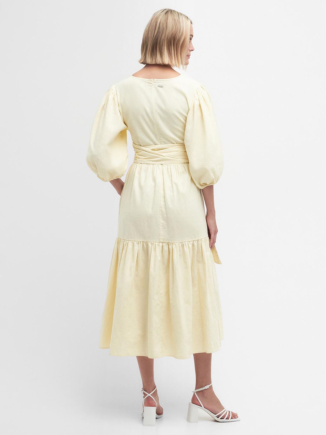 Barbour Annie Linen Blend Midi Dress, Lemon Souffle, 12