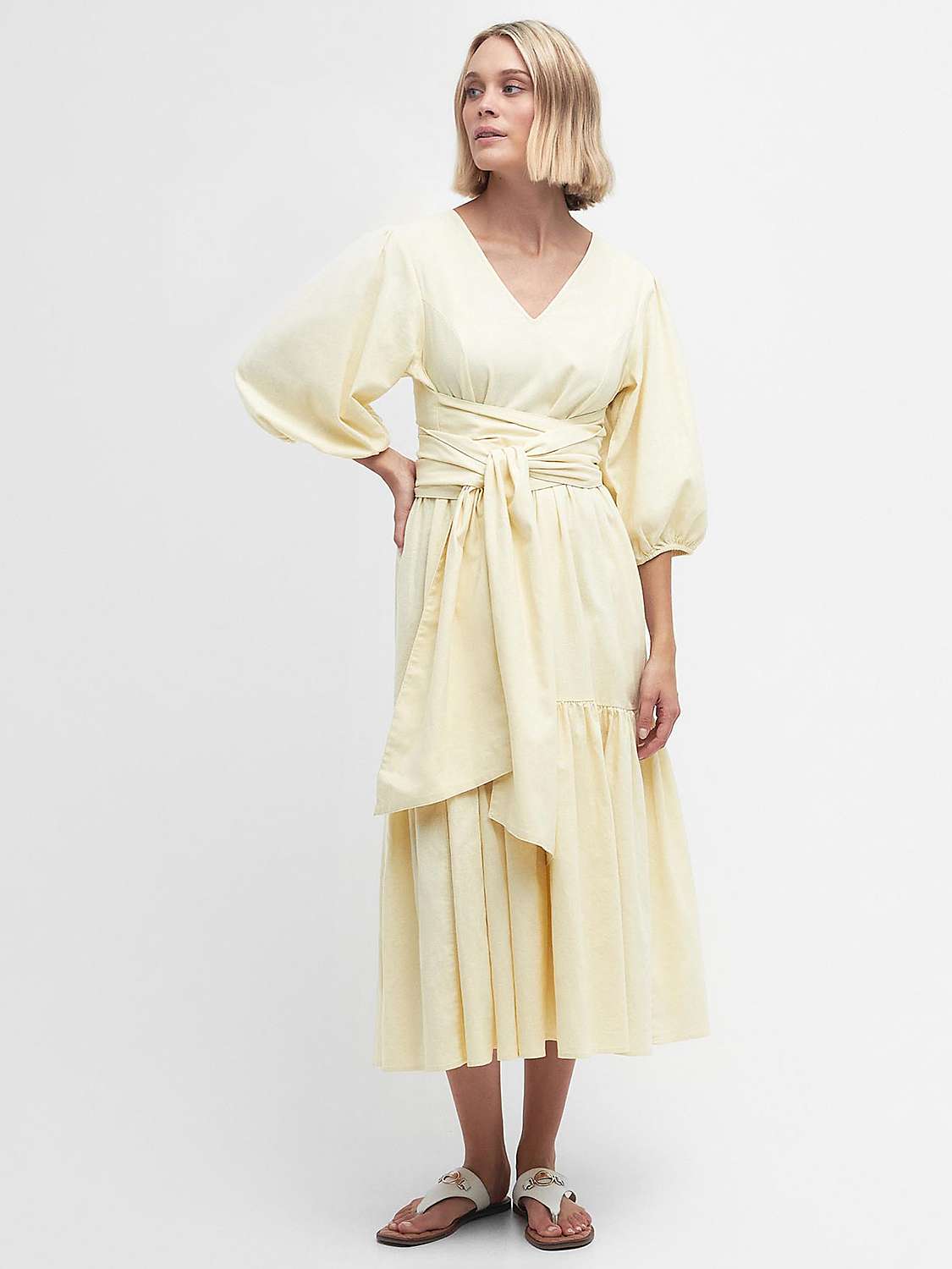 Buy Barbour Annie Linen Blend Midi Dress, Lemon Souffle Online at johnlewis.com