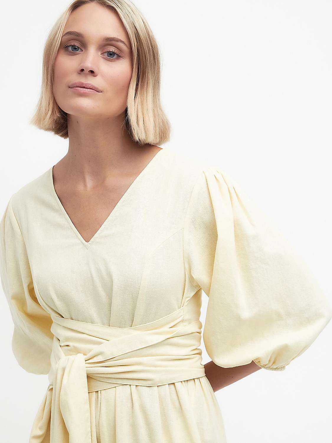 Buy Barbour Annie Linen Blend Midi Dress, Lemon Souffle Online at johnlewis.com