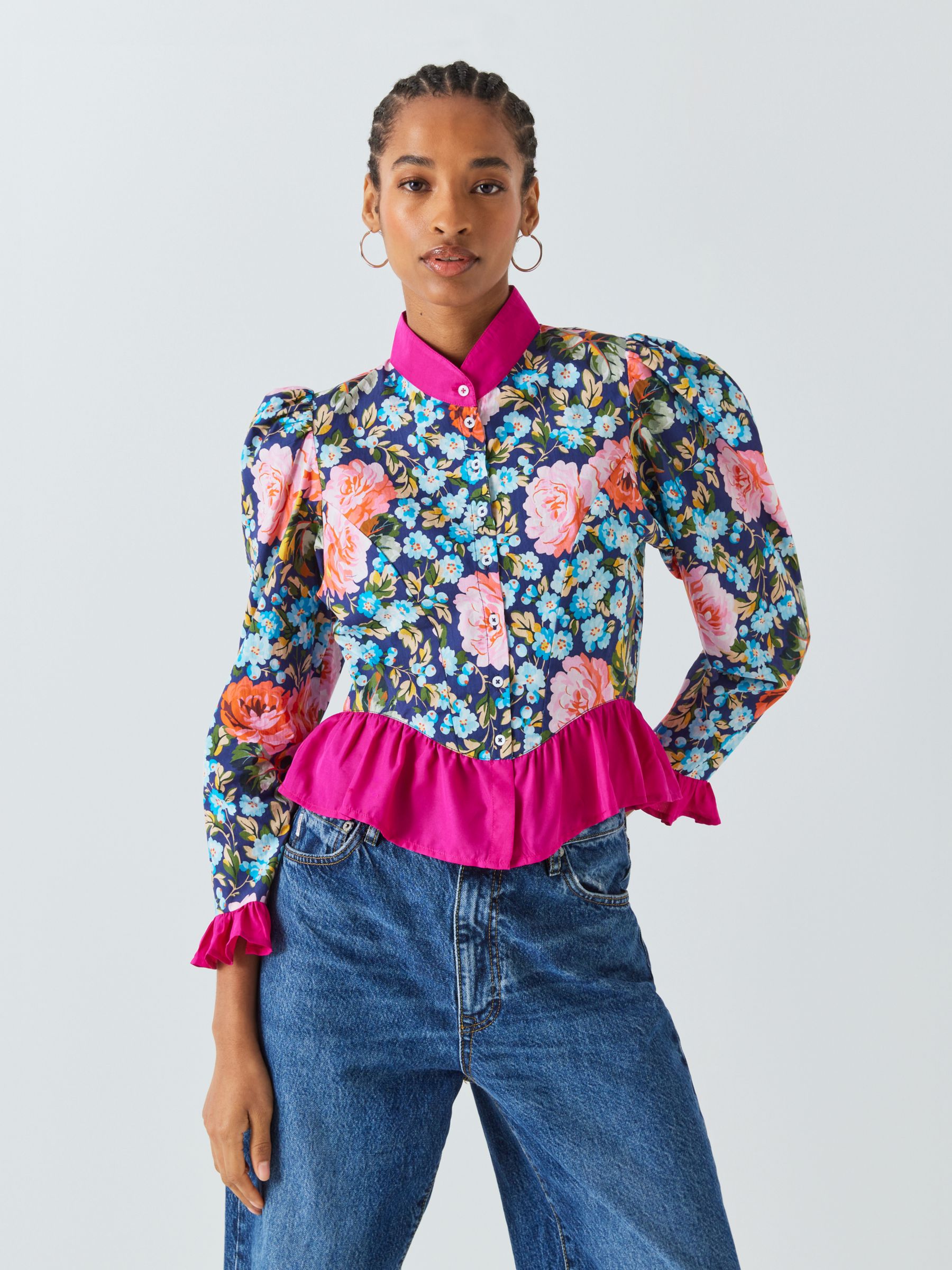 Batsheva x Laura Ashley Grace Emilia Floral Shirt, Pink/Multi, 14