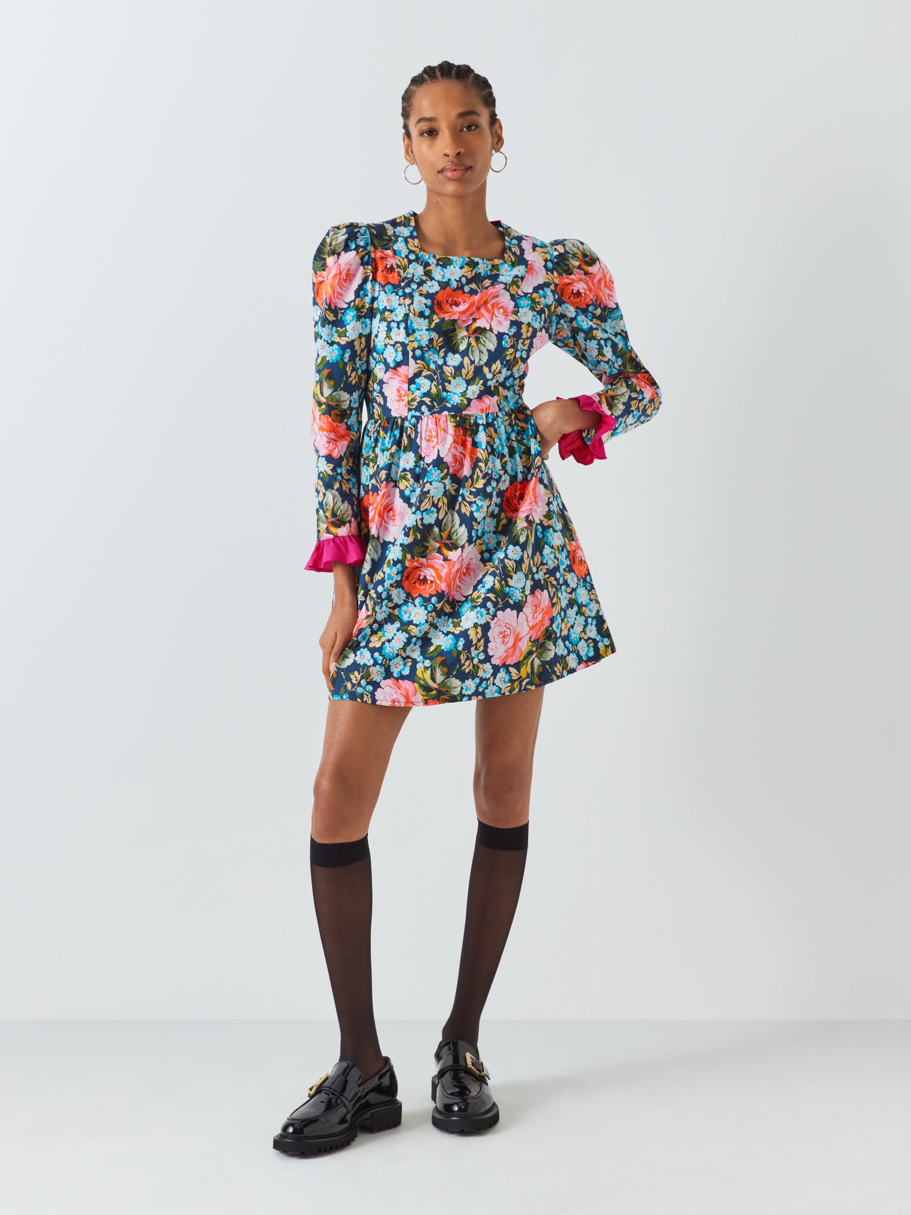 Batsheva x Laura Ashley Prarie Emilia Floral Mini Dress, Pink/Multi, 18