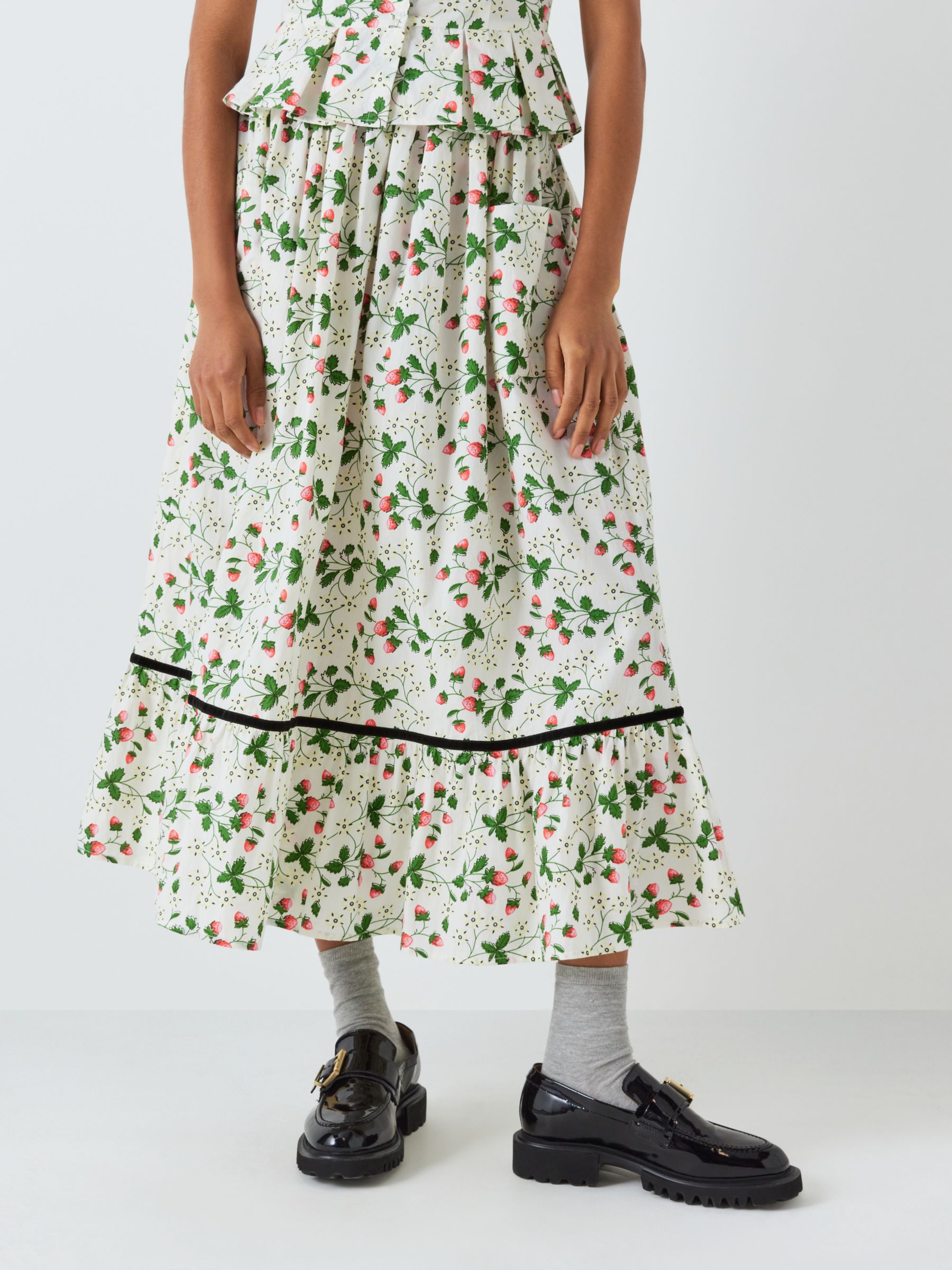 Buy Batsheva x Laura Ashley Kipp Strawberry Field Skirt, White/Multi Online at johnlewis.com