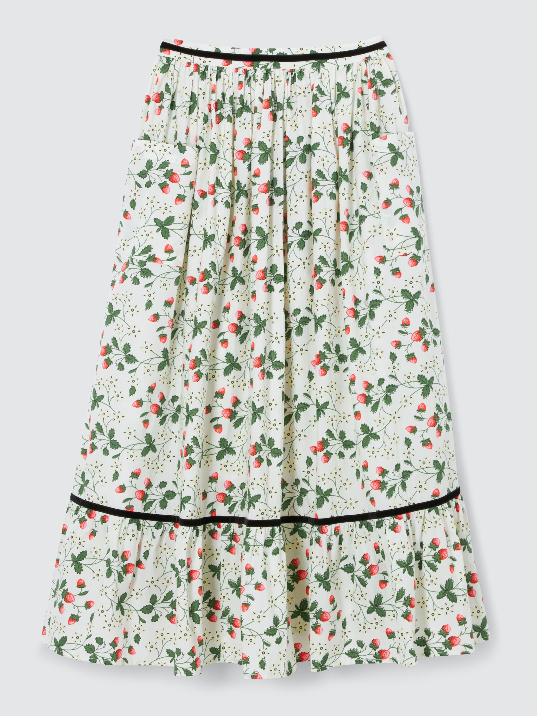 Batsheva x Laura Ashley Kipp Strawberry Field Skirt, White/Multi, 16