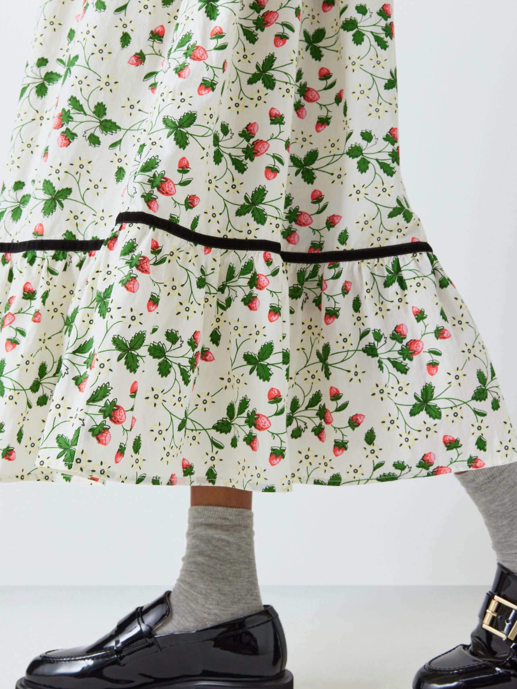 Batsheva x Laura Ashley Kipp Strawberry Field Skirt, White/Multi, 16