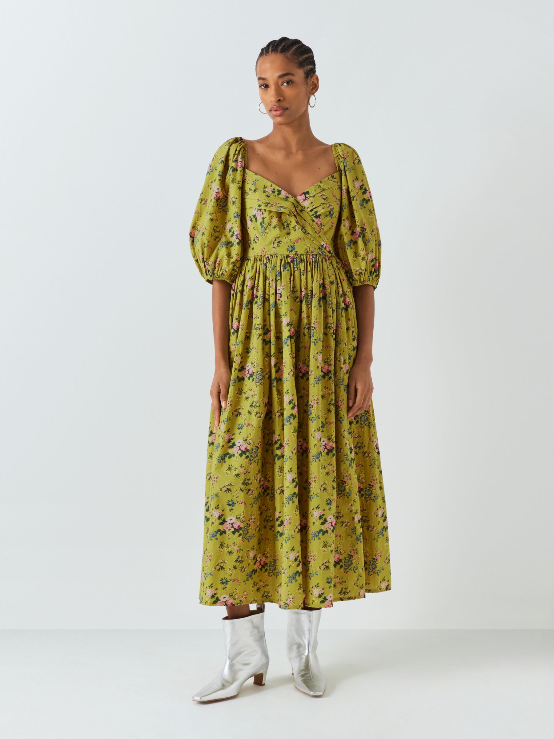 Batsheva x Laura Ashley Fells Fairford Floral Midi Dress, Yellow/Multi, 18