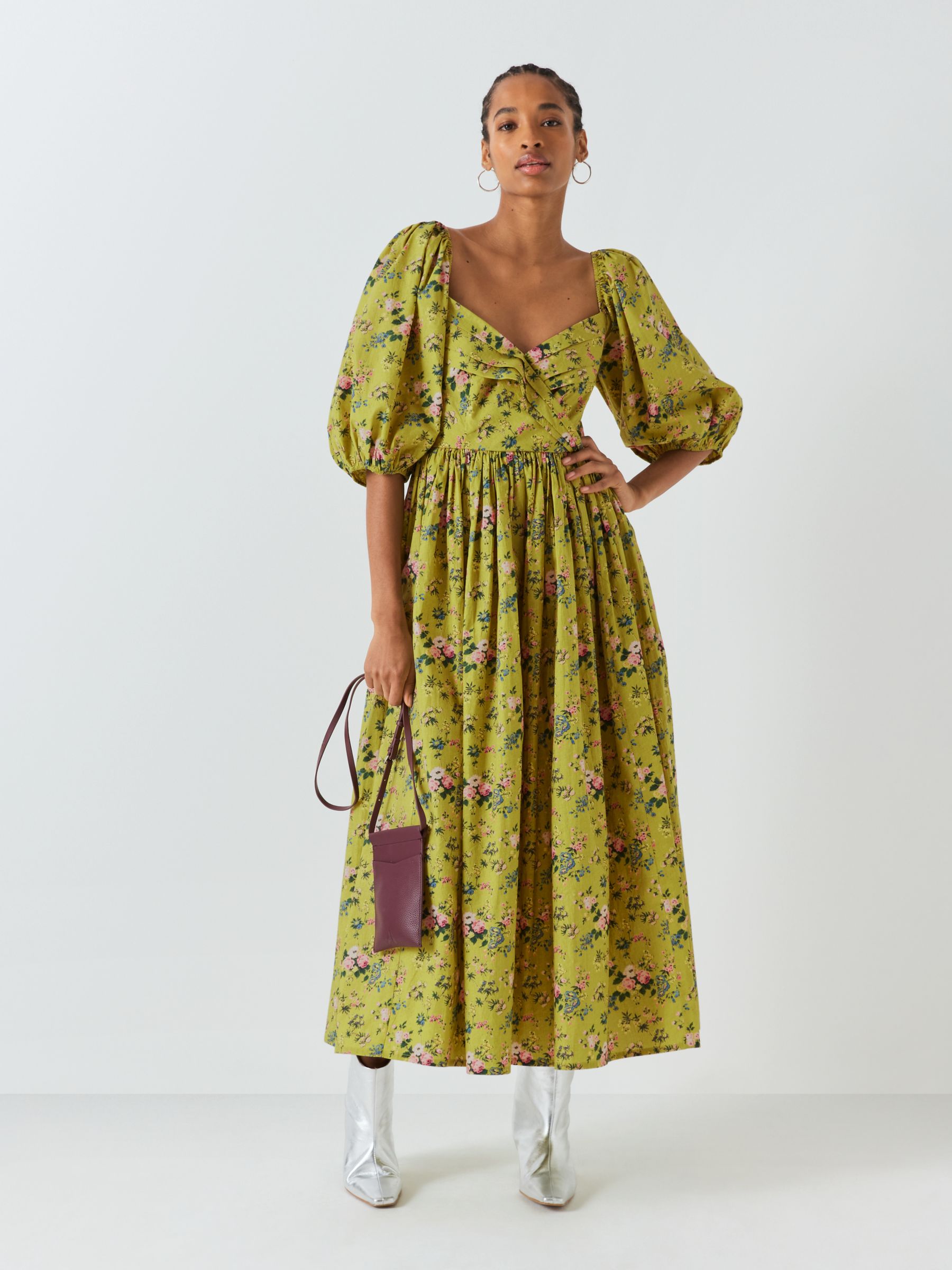Buy Batsheva x Laura Ashley Fells Fairford Floral Midi Dress, Yellow/Multi Online at johnlewis.com